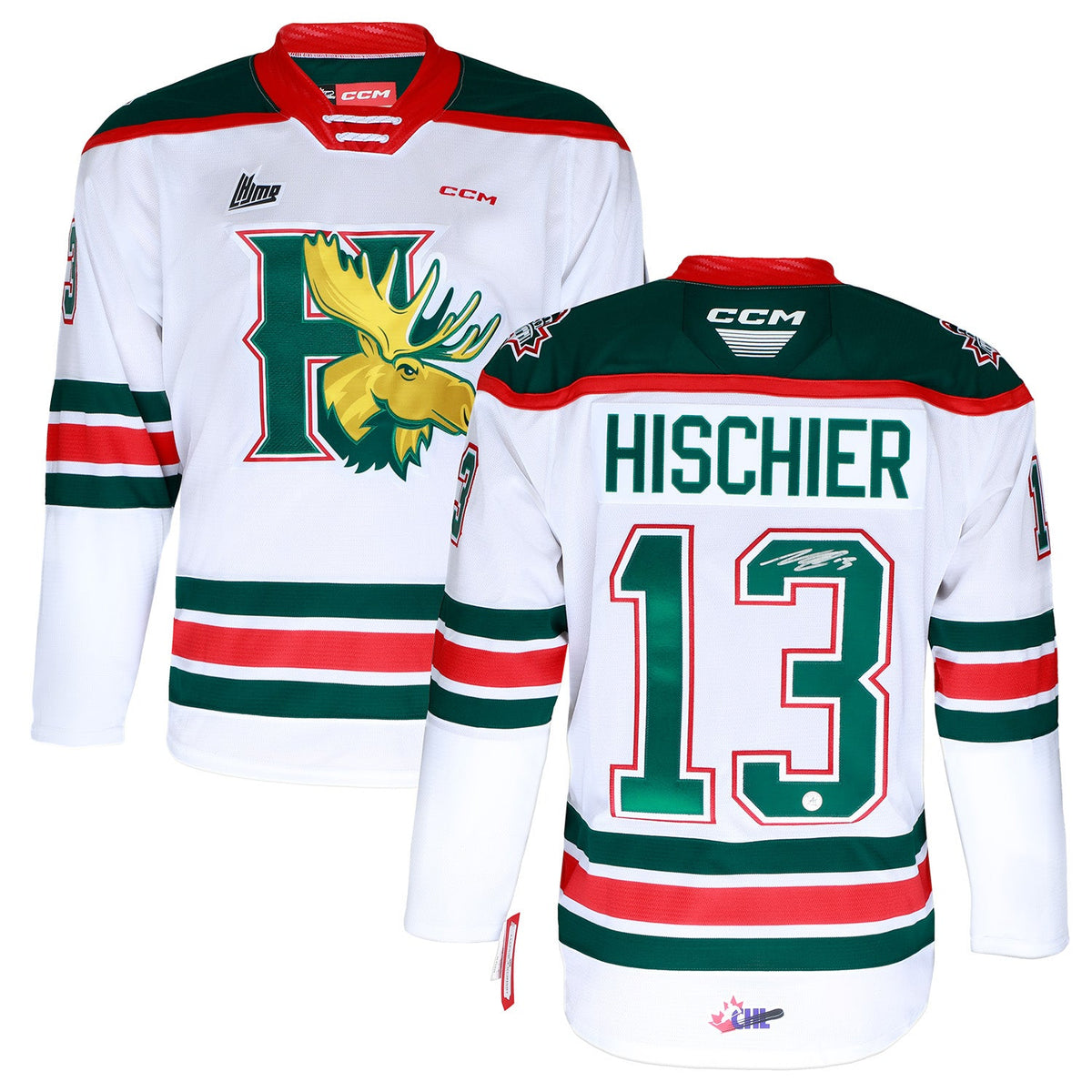 Nico Hischier Autographed Halifax Mooseheads White CCM CHL Jersey product image 3, provided for visual reference and product