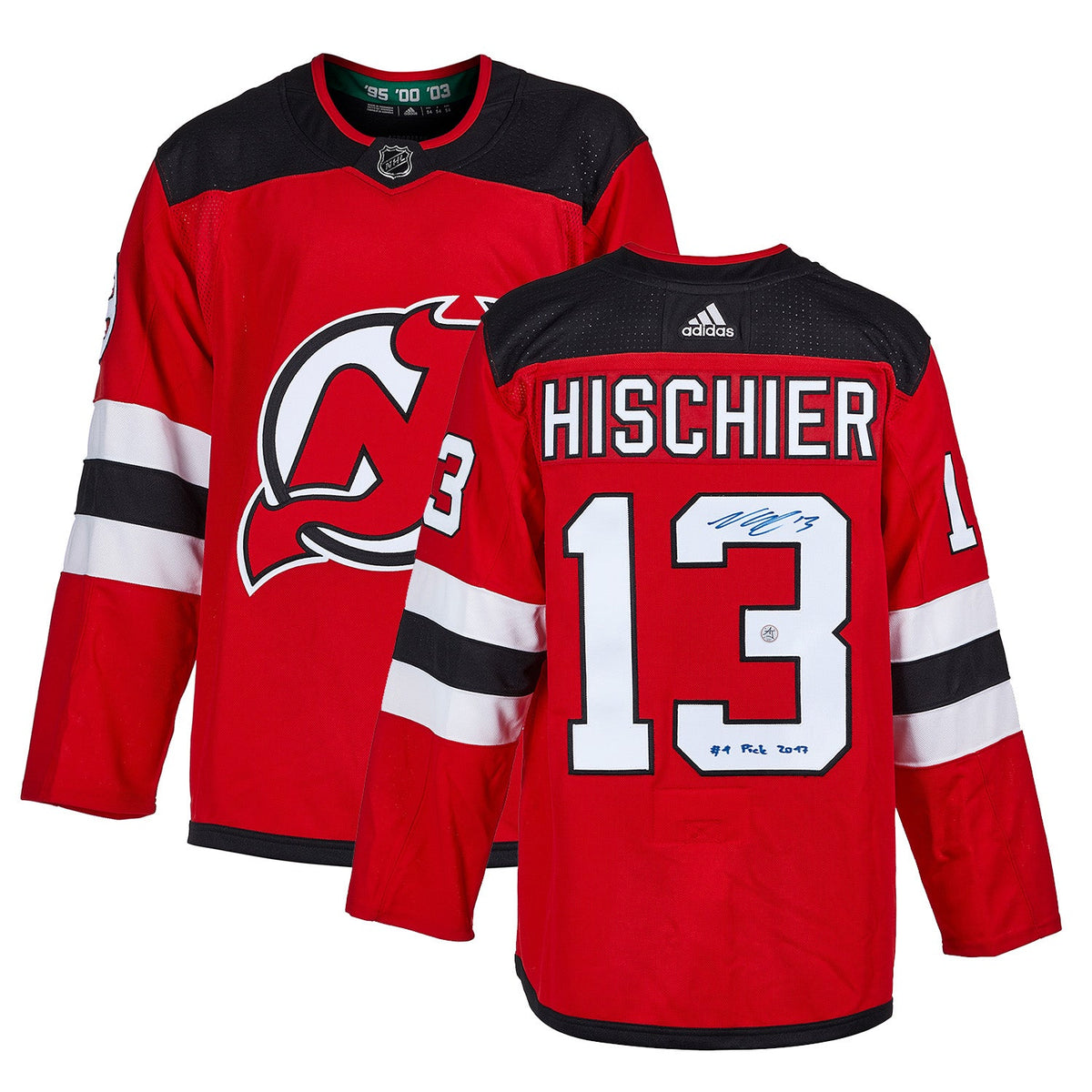 Nico Hischier Signed New Jersey Devils adidas Jersey with 1st Pick Note product image 3, provided for visual reference and