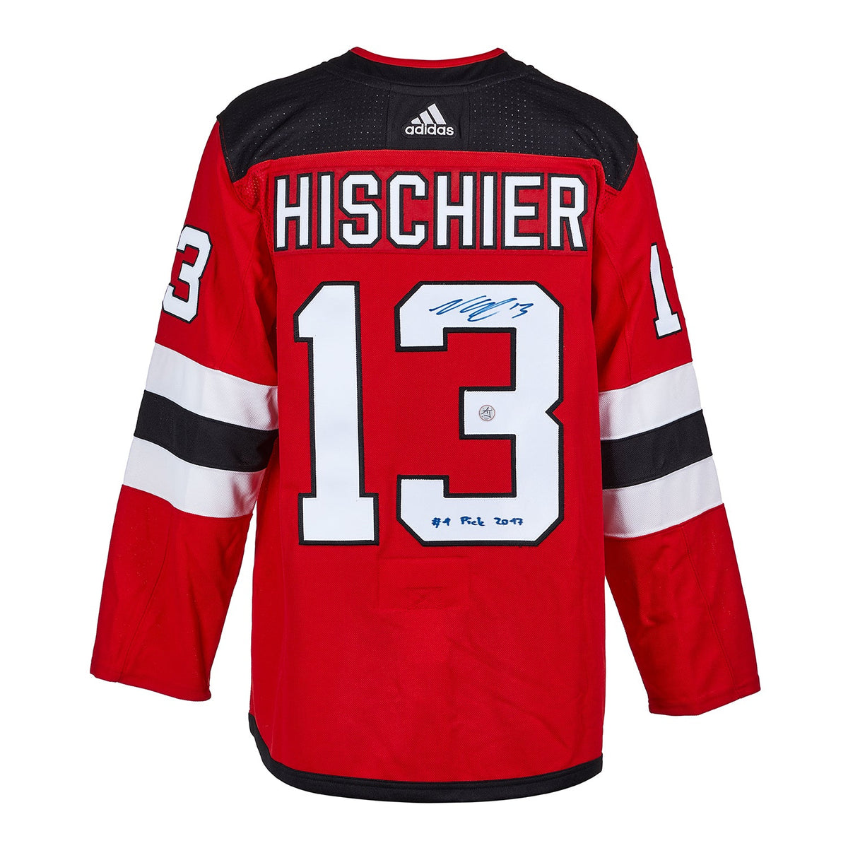Nico Hischier Signed New Jersey Devils adidas Jersey with 1st Pick Note product image 1, provided for visual reference and