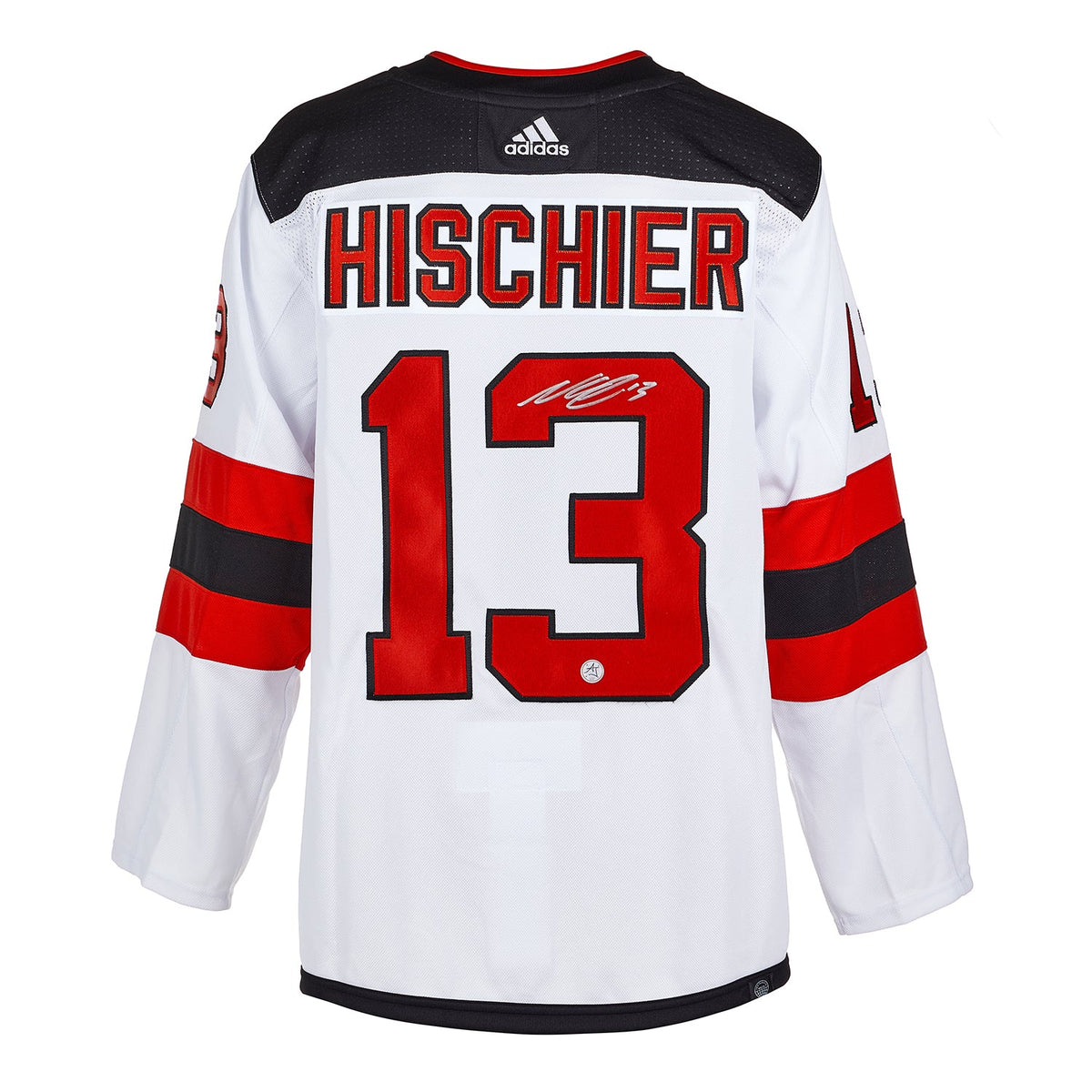 Nico Hischier Signed New Jersey Devils White adidas Jersey product image 1, provided for visual reference and product detail