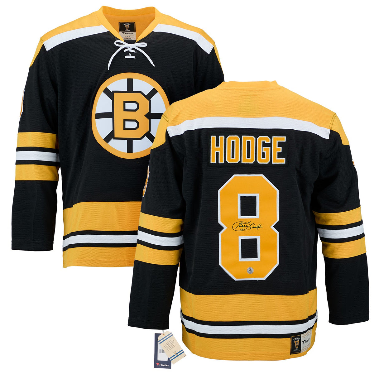 Ken Hodge Autographed Boston Bruins Fanatics Throwback Jersey product image 3, provided for visual reference and product