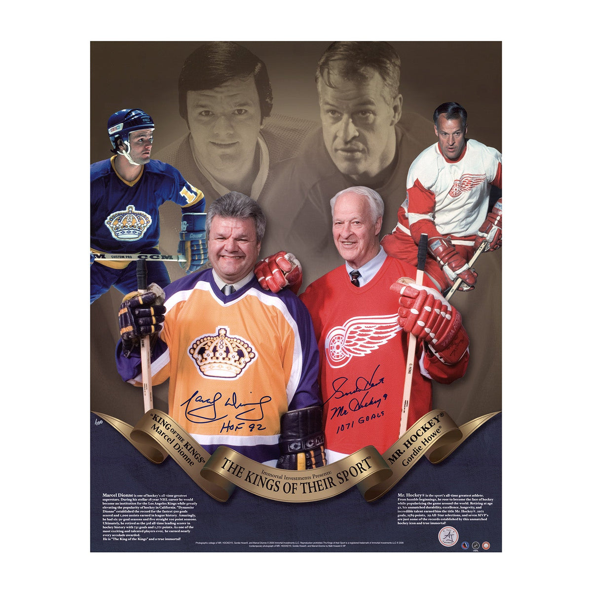 Gordie Howe & Marcel Dionne Dual Signed Hockey Kings Collage 16x20 Photo #/100 product image 1, provided for visual