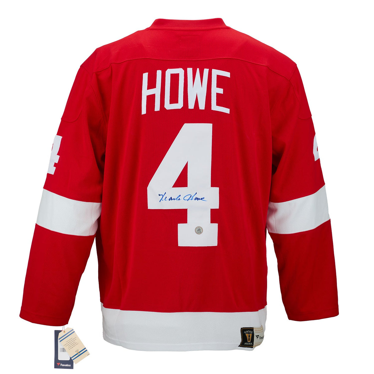 Mark Howe Signed Detroit Red Wings Fanatics Throwback Jersey product image 1, provided for visual reference and product