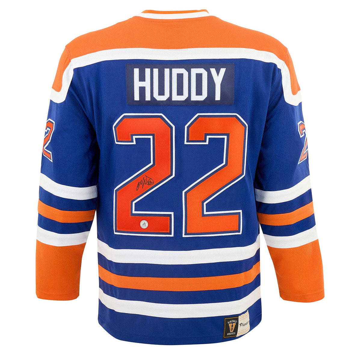 Charlie Huddy Signed Edmonton Oilers Fanatics Throwback Jersey product image 1, provided for visual reference and product