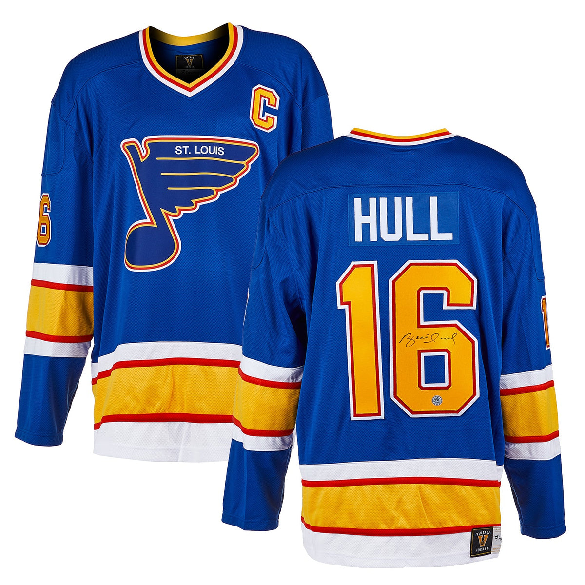 Brett Hull Autographed St Louis Blues Throwback Breakaway Jersey product image 3, provided for visual reference and product