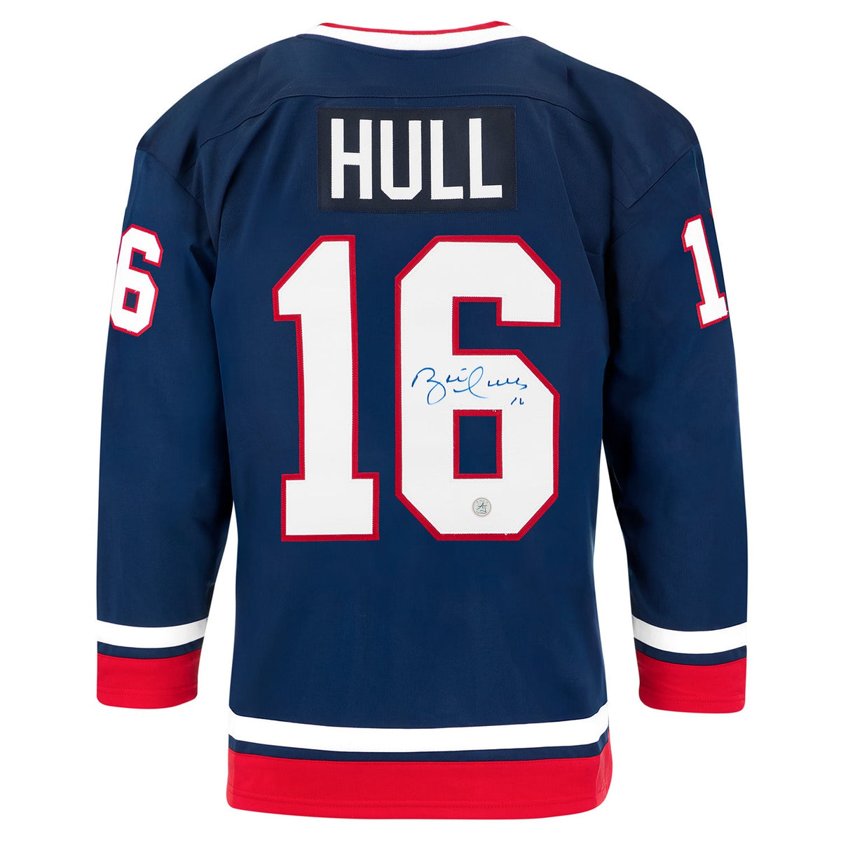 Brett Hull Autographed Team USA Custom Hockey Nation Jersey product image 1, provided for visual reference and product