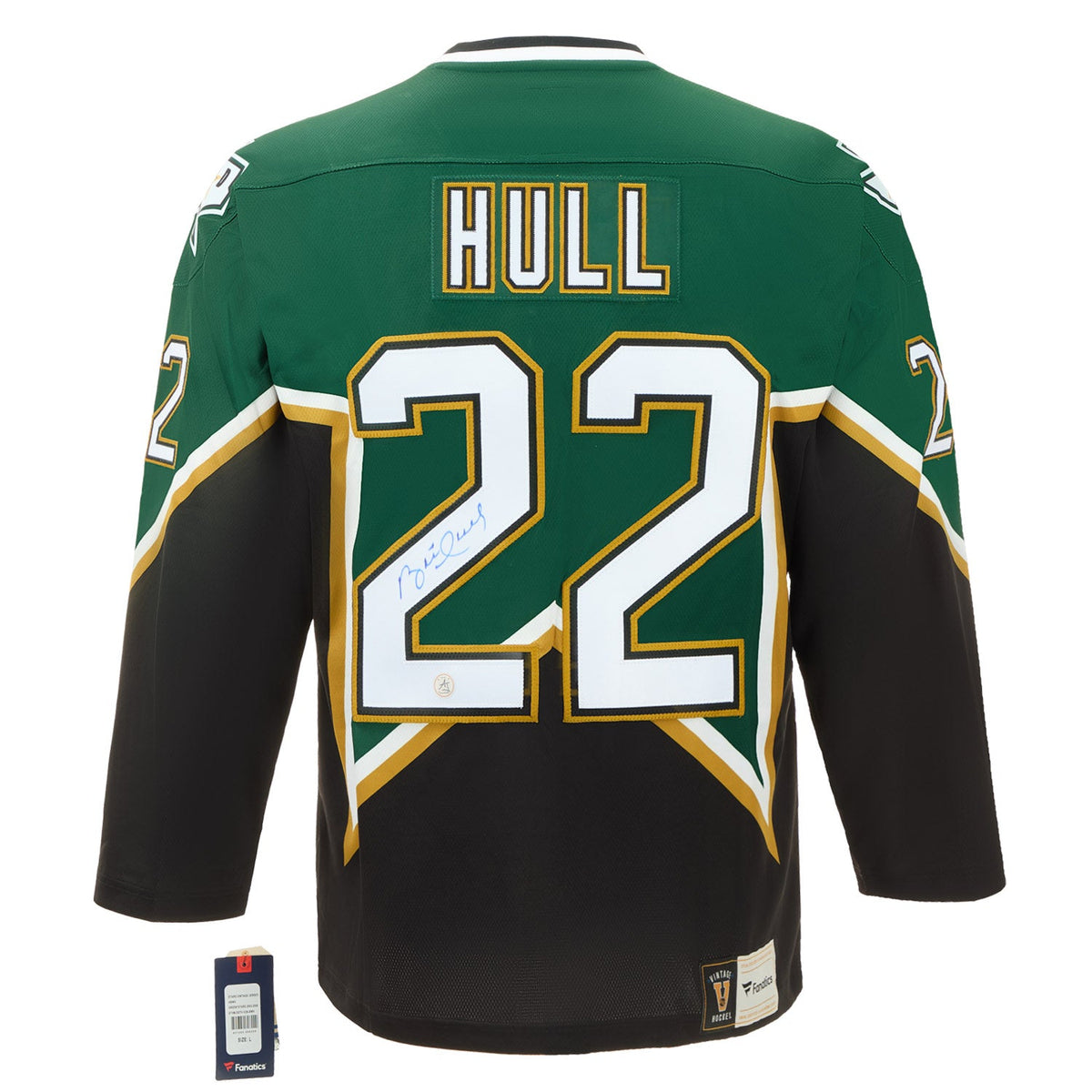 Brett Hull Autographed Dallas Stars Throwback Fanatics Jersey product image 1, provided for visual reference and product