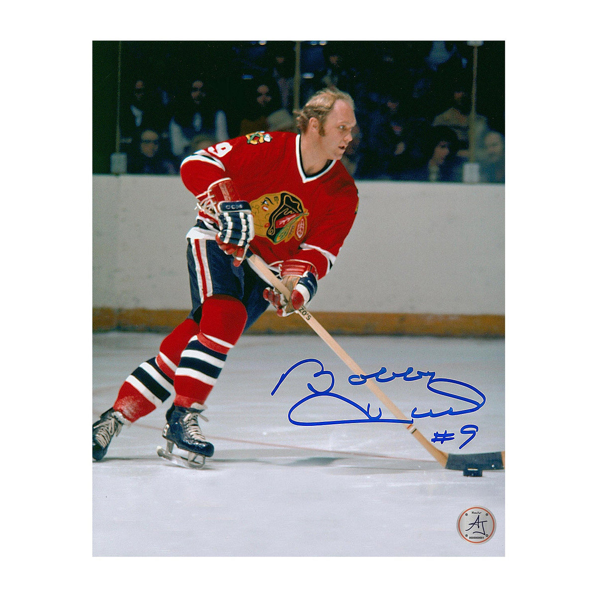 Bobby Hull Autographed Chicago Blackhawks Game Action 8x10 Photo product image 1, provided for visual reference and product