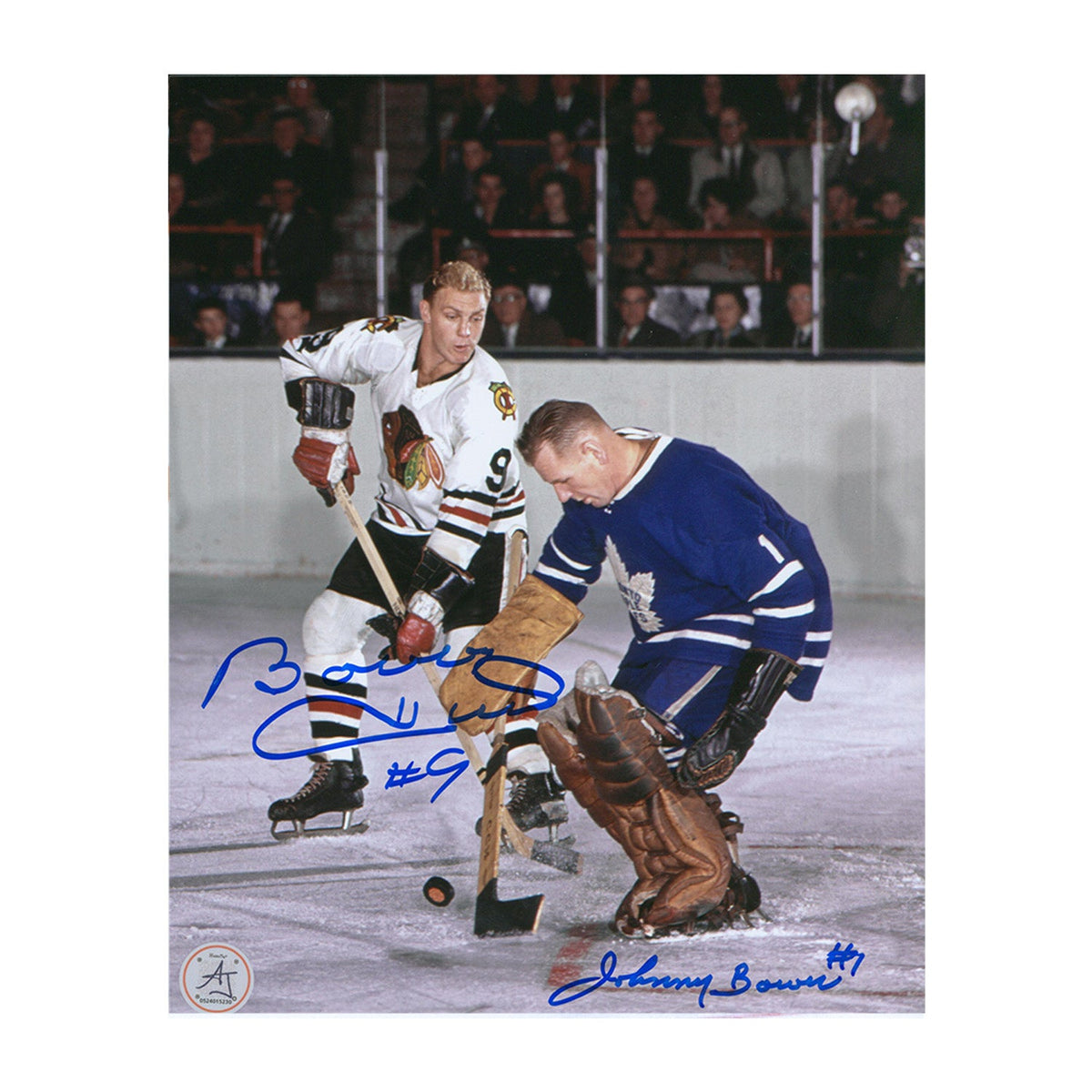 Bobby Hull vs Johnny Bower Dual Signed Original Six Legends 8x10 Photo product image 1, provided for visual reference and
