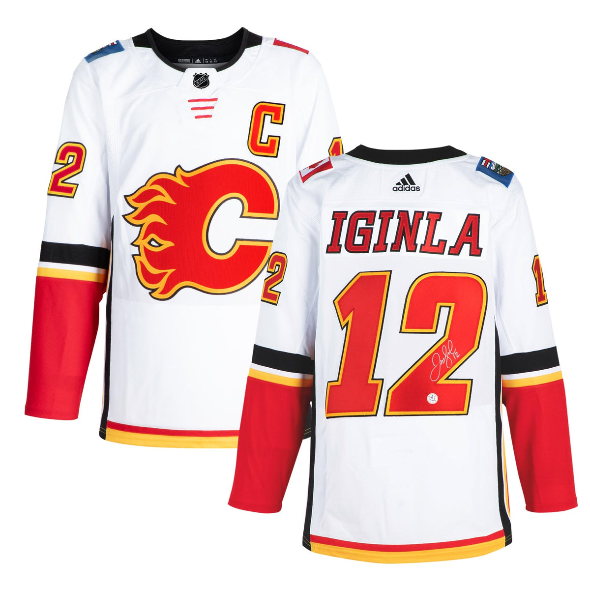 Jarome Iginla Autographed Calgary Flames White adidas Jersey product image 3, provided for visual reference and product