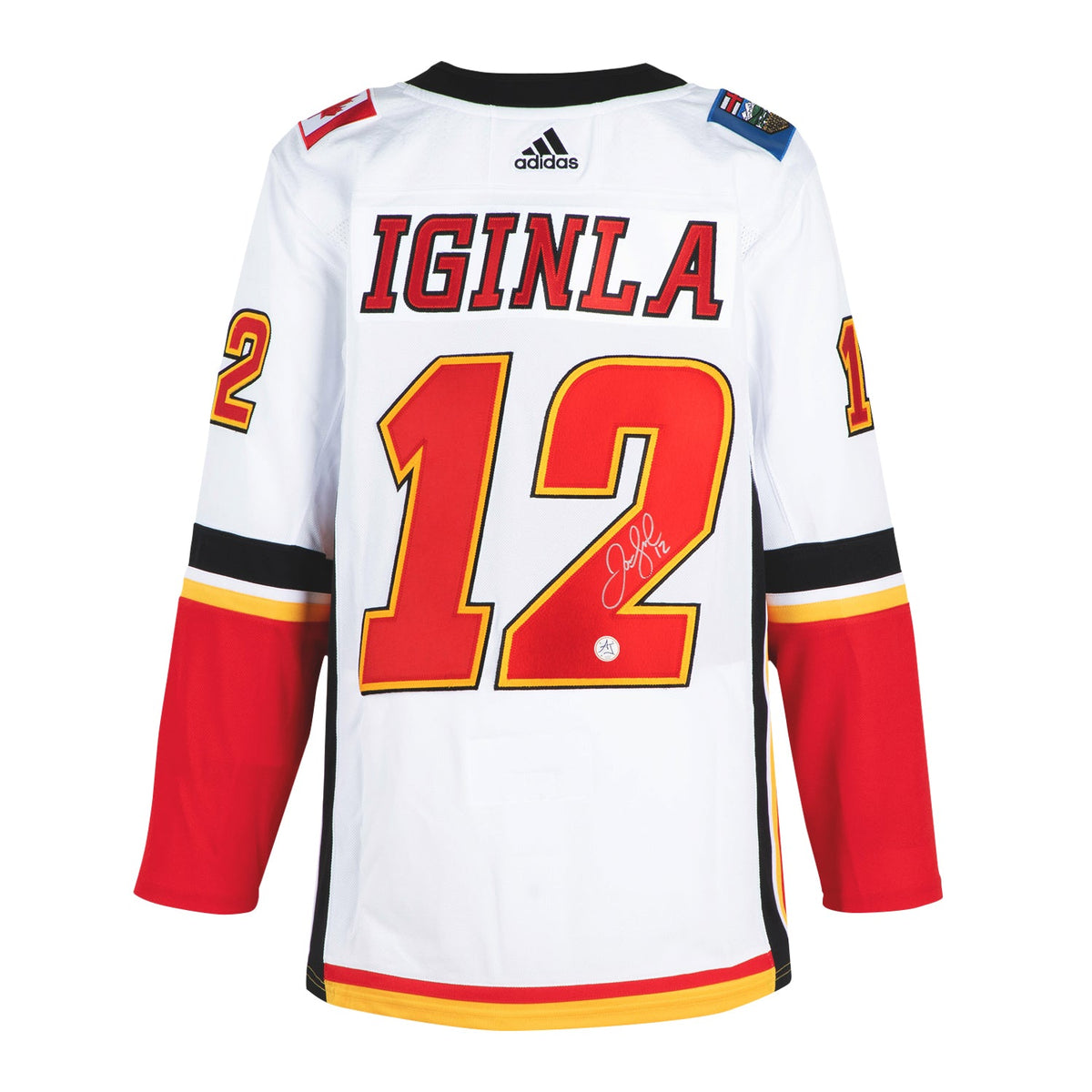 Jarome Iginla Autographed Calgary Flames White adidas Jersey product image 1, provided for visual reference and product