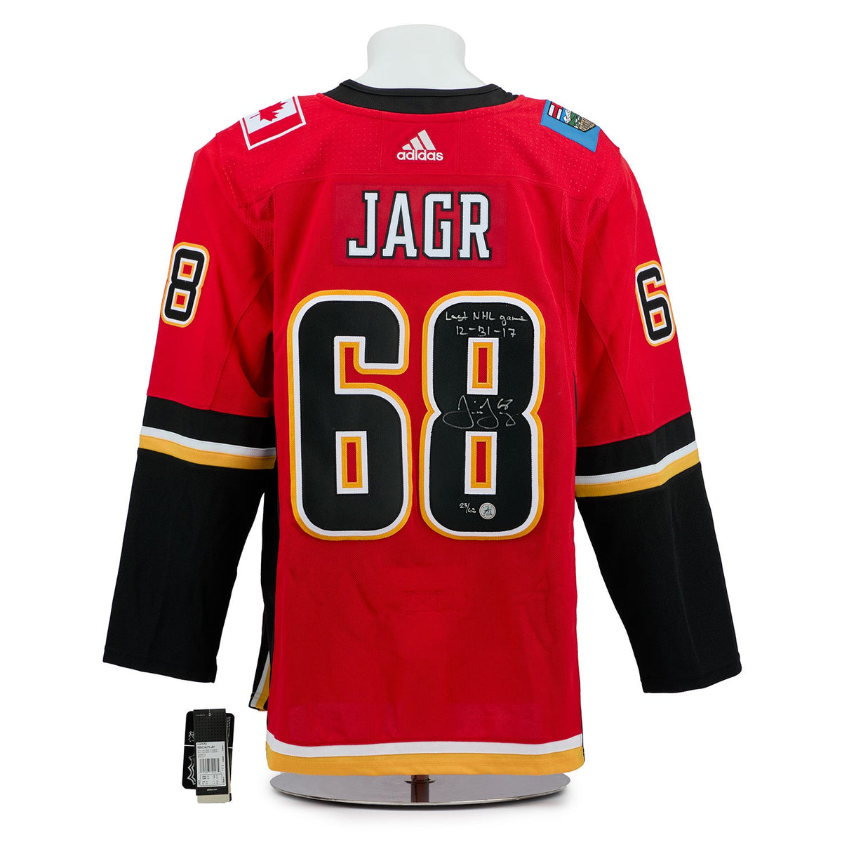 Jaromir Jagr Calgary Flames Signed & Dated Final NHL Game adidas Jersey #23/68 product image 1, provided for visual