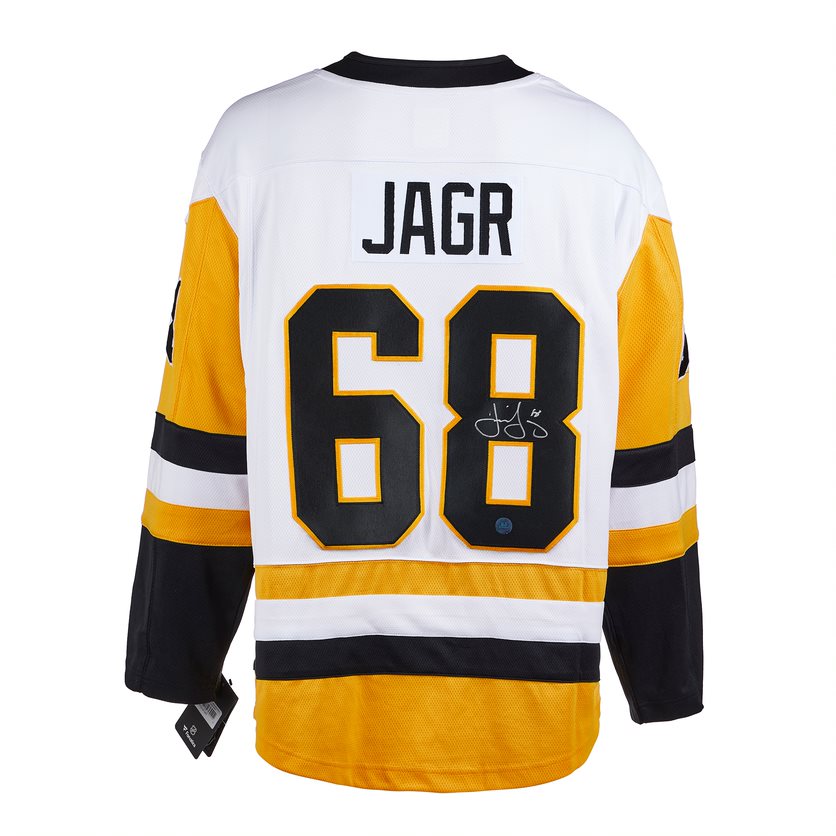 Jaromir Jagr Signed Pittsburgh Penguins White Fanatics Breakaway Jersey product image 1, provided for visual reference and