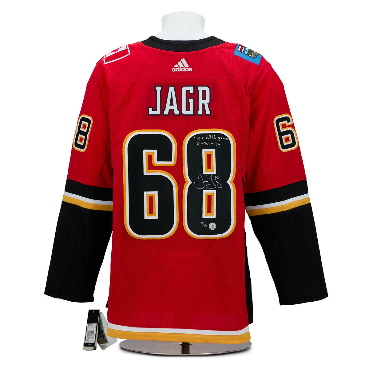Jaromir Jagr Calgary Flames Signed & Dated Final NHL Game adidas Jersey #25/68 product image 1, provided for visual