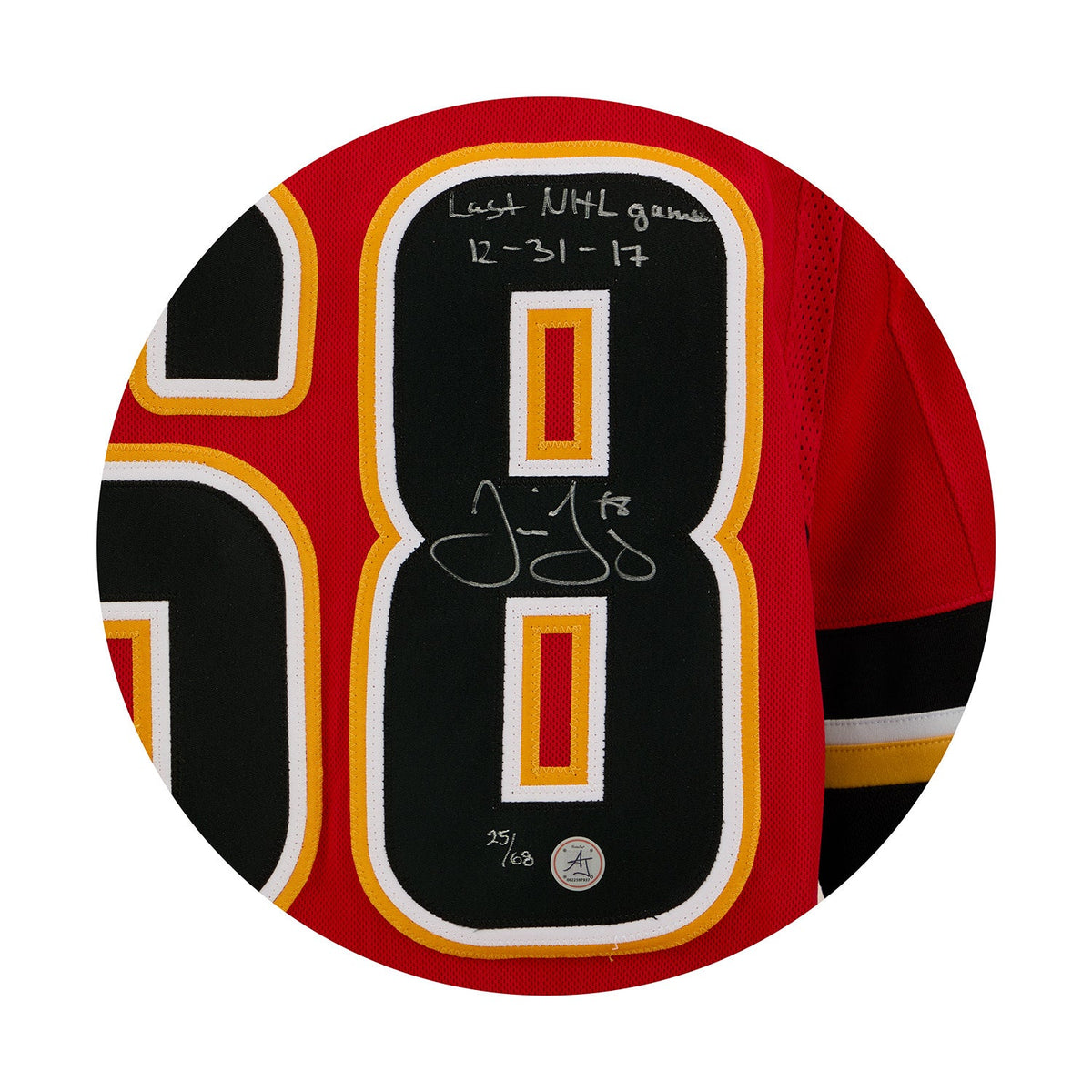 Jaromir Jagr Calgary Flames Signed & Dated Final NHL Game adidas Jersey #25/68 product image 3, provided for visual