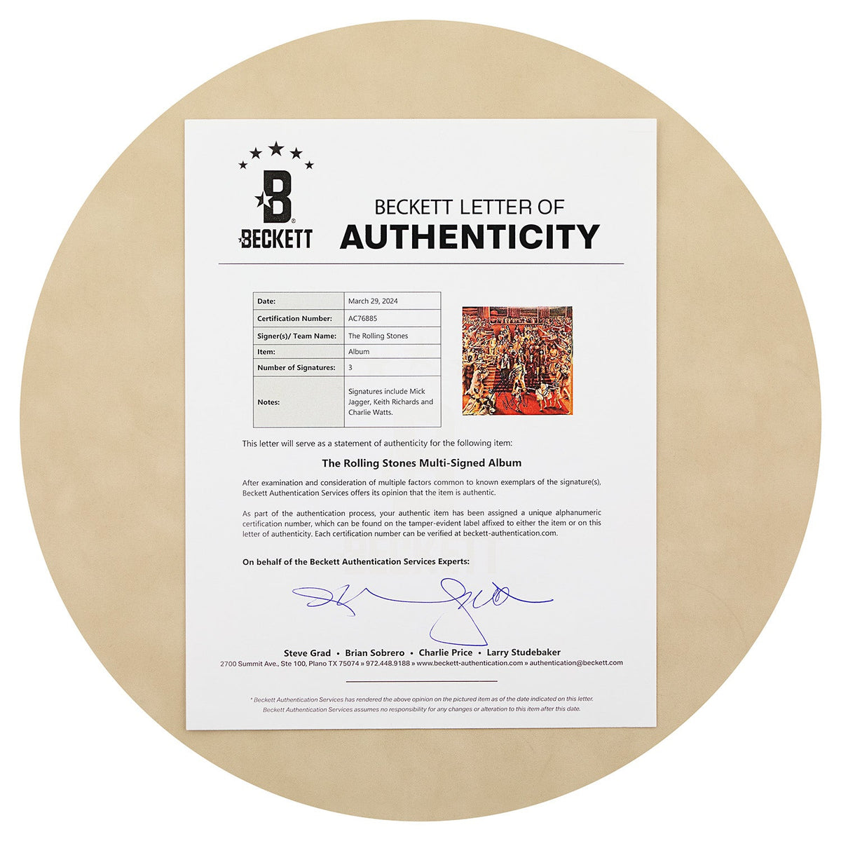 Mick Jagger, Keith Richards & Charlie Watts Signed Rolling Stones Album Beckett COA product image 3, provided for visual