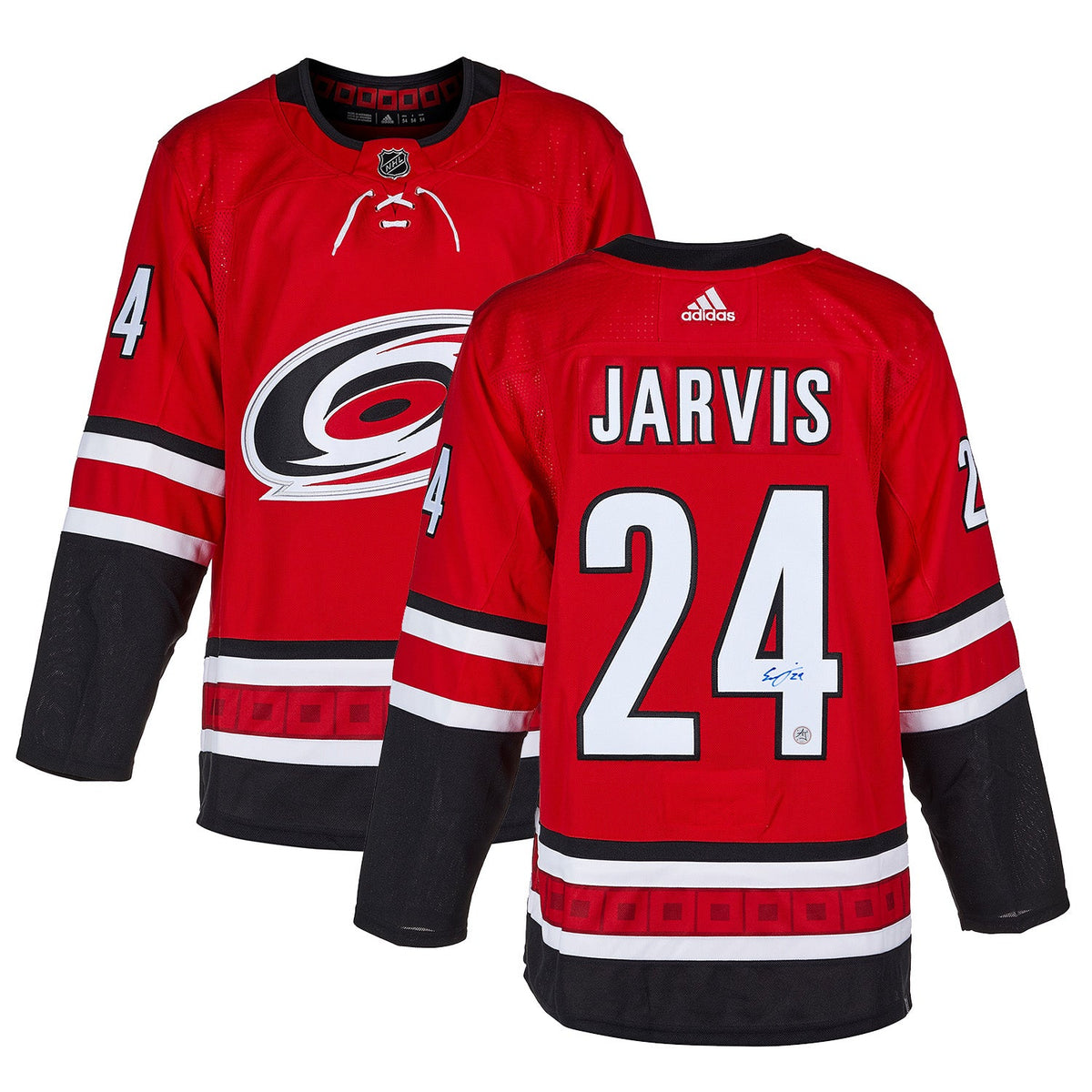 Seth Jarvis Autographed Carolina Hurricanes Red adidas Jersey product image 3, provided for visual reference and product