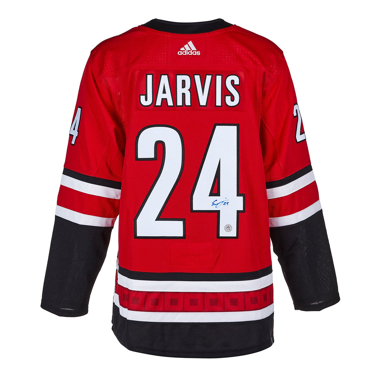 Seth Jarvis Autographed Carolina Hurricanes Red adidas Jersey product image 1, provided for visual reference and product