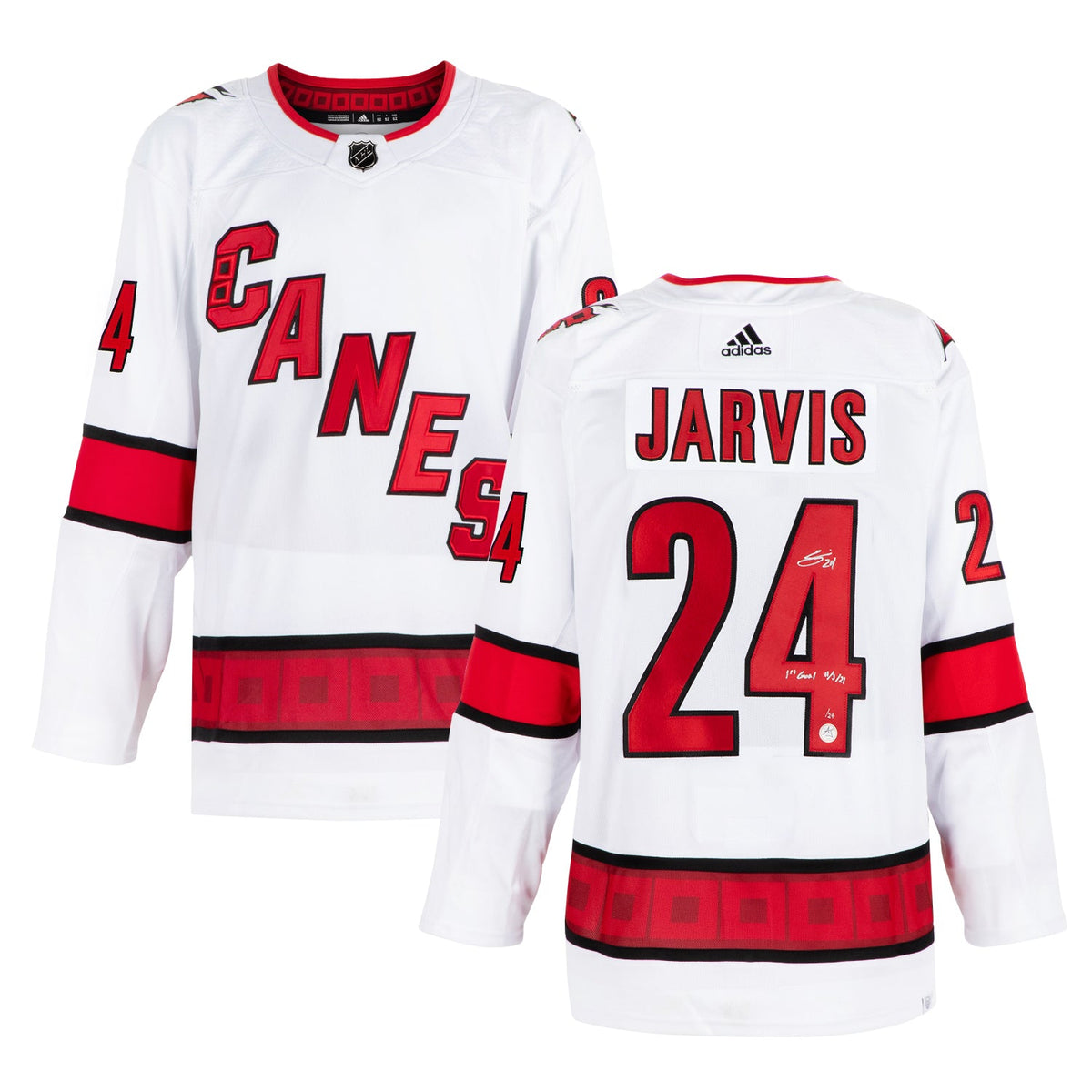 Seth Jarvis Carolina Hurricanes Signed & Dated 1st Goal adidas Jersey /24 product image 3, provided for visual reference and