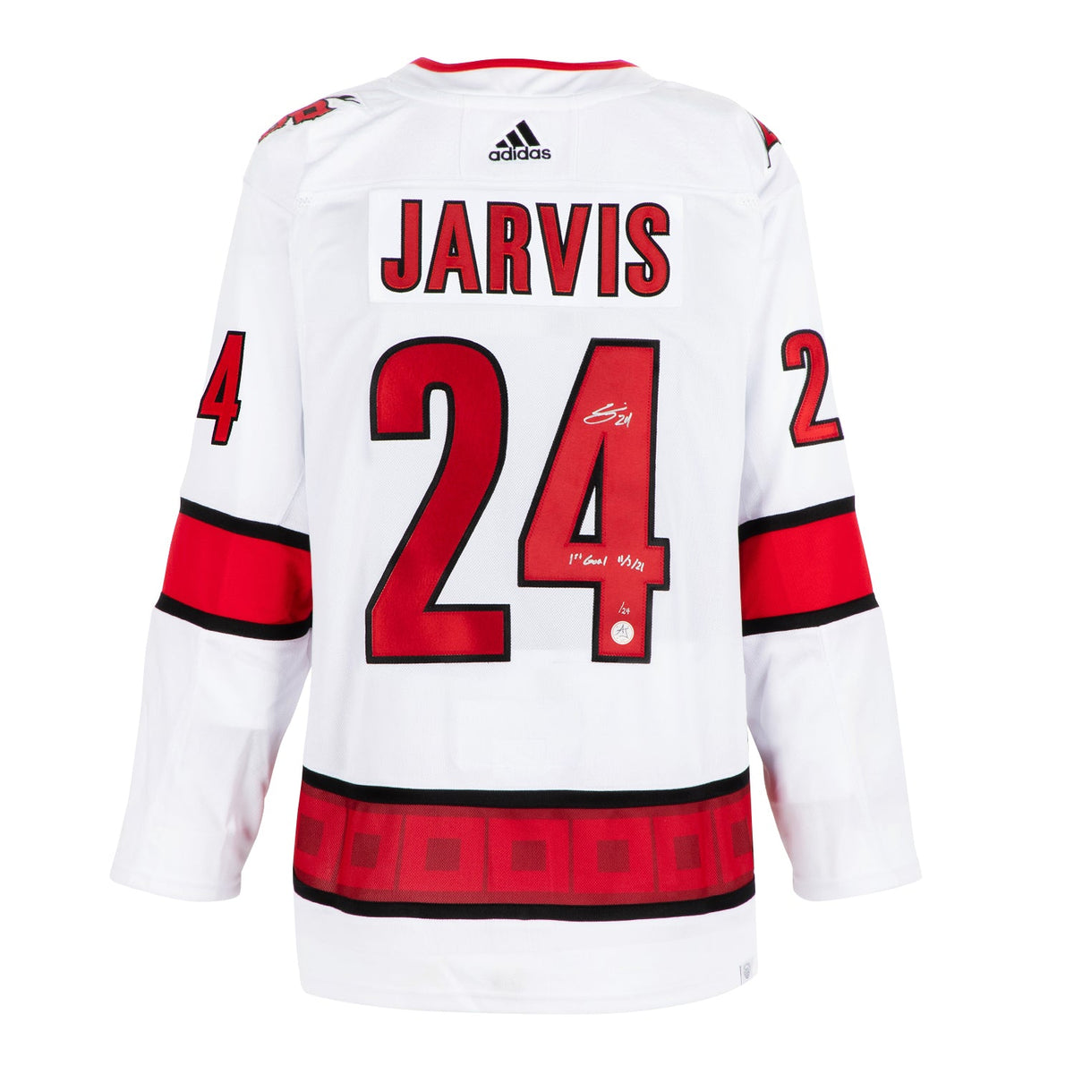 Seth Jarvis Carolina Hurricanes Signed & Dated 1st Goal adidas Jersey /24 product image 1, provided for visual reference and