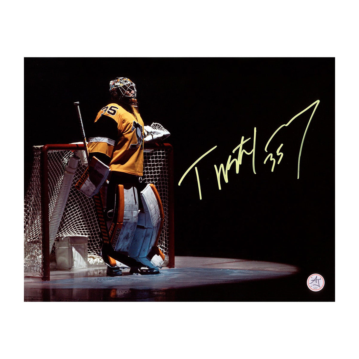Tristan Jarry Autographed Pittsburgh Penguins Spotlight Intro 11x14 Photo product image 1, provided for visual reference and