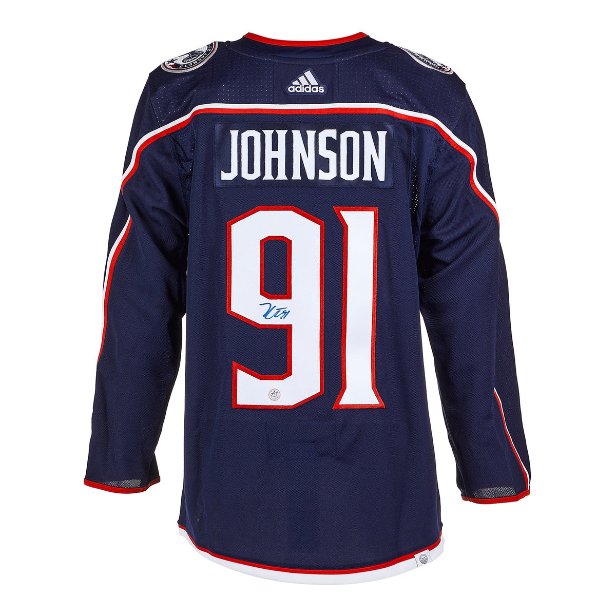 Kent Johnson Autographed Columbus Blue Jackets Blue adidas Jersey product image 1, provided for visual reference and product