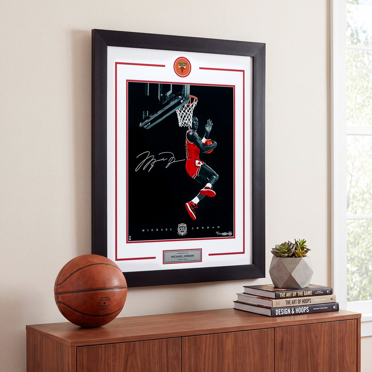 Michael Jordan Signed Chicago Bulls Cradle Dunk Basketball 26x32 Frame #12/123 product image 3, provided for visual