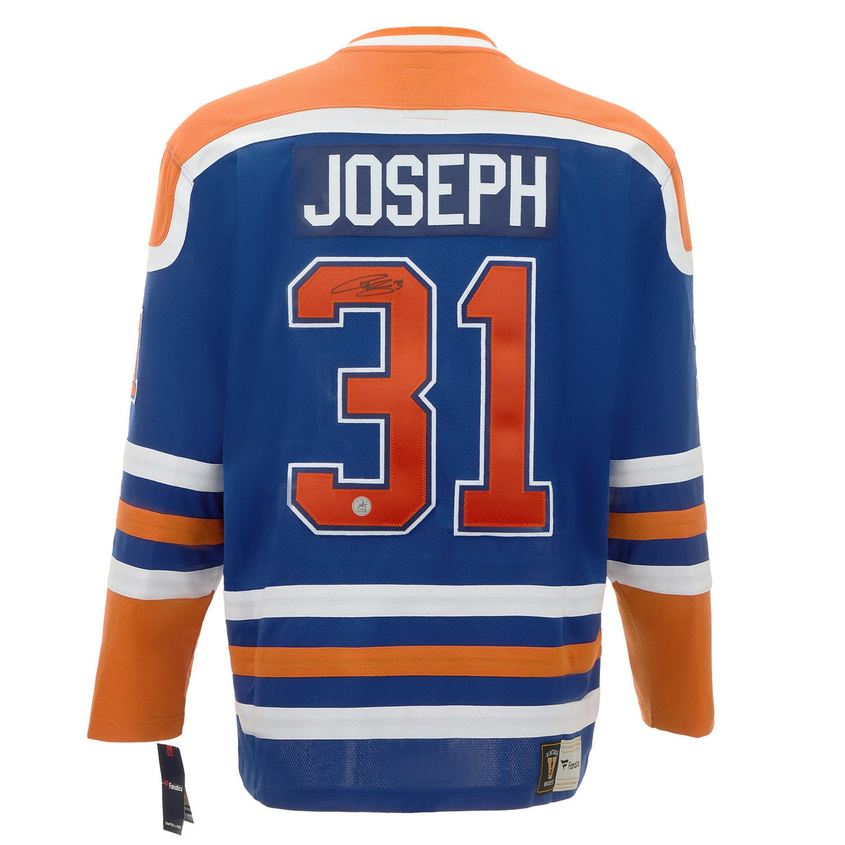 Curtis Joseph Autographed Edmonton Oilers Fanatics Throwback Jersey product image 1, provided for visual reference and