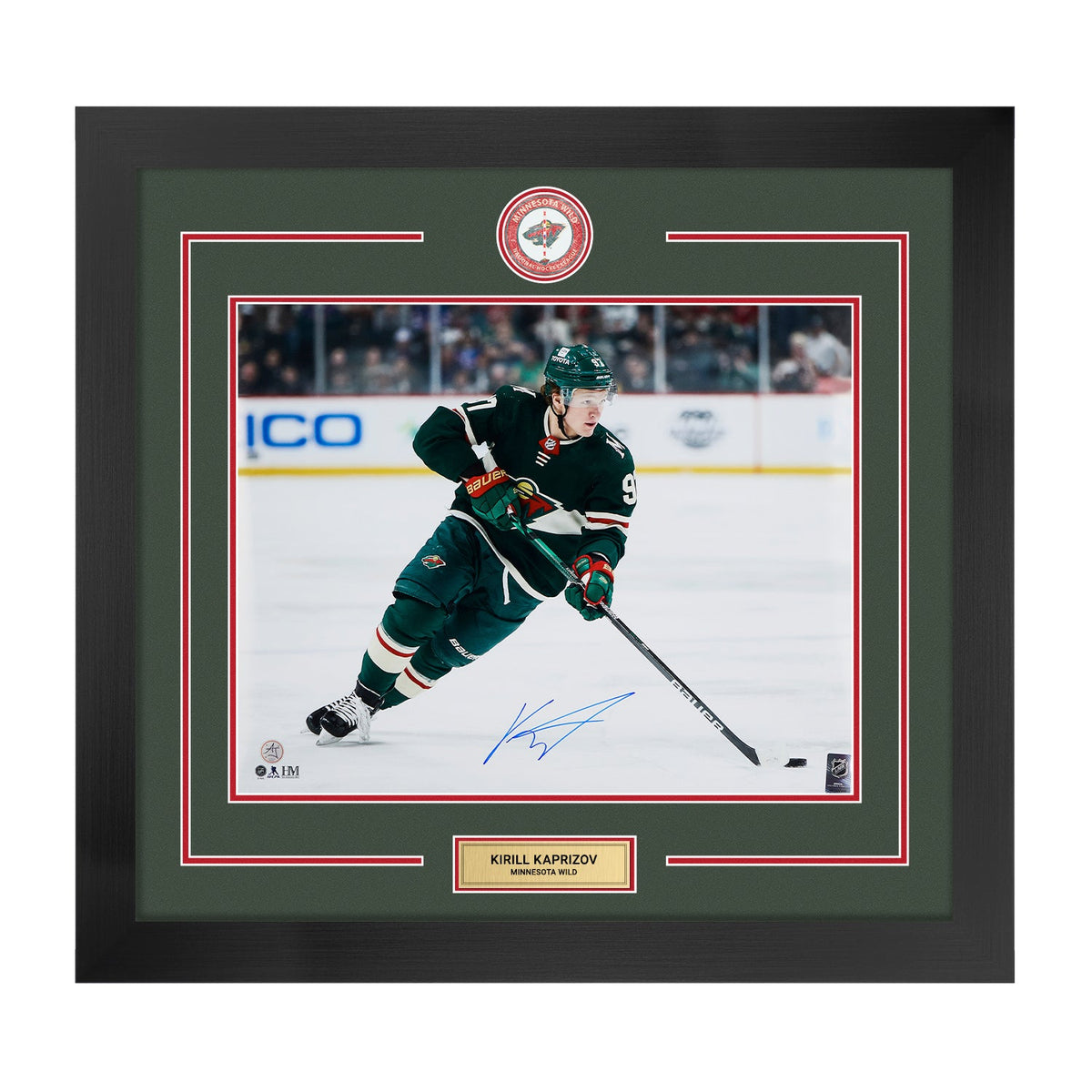 Kirill Kaprizov Autographed Minnesota Wild Centre Ice Logo 28x30 Frame product image 1, provided for visual reference and