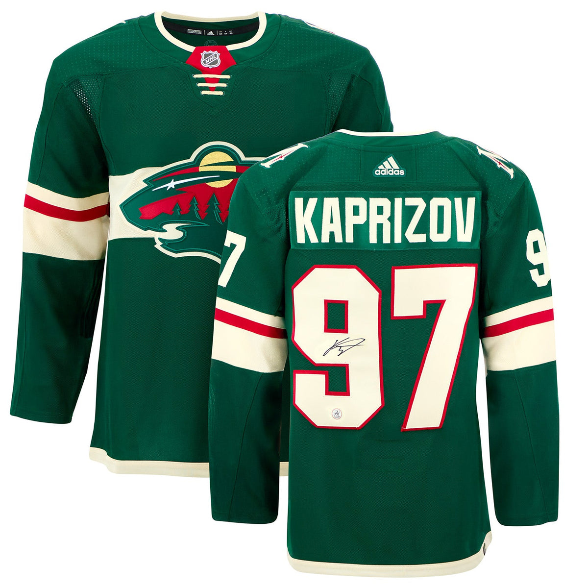 Kirill Kaprizov Autographed Minnesota Wild Green adidas Jersey product image 3, provided for visual reference and product