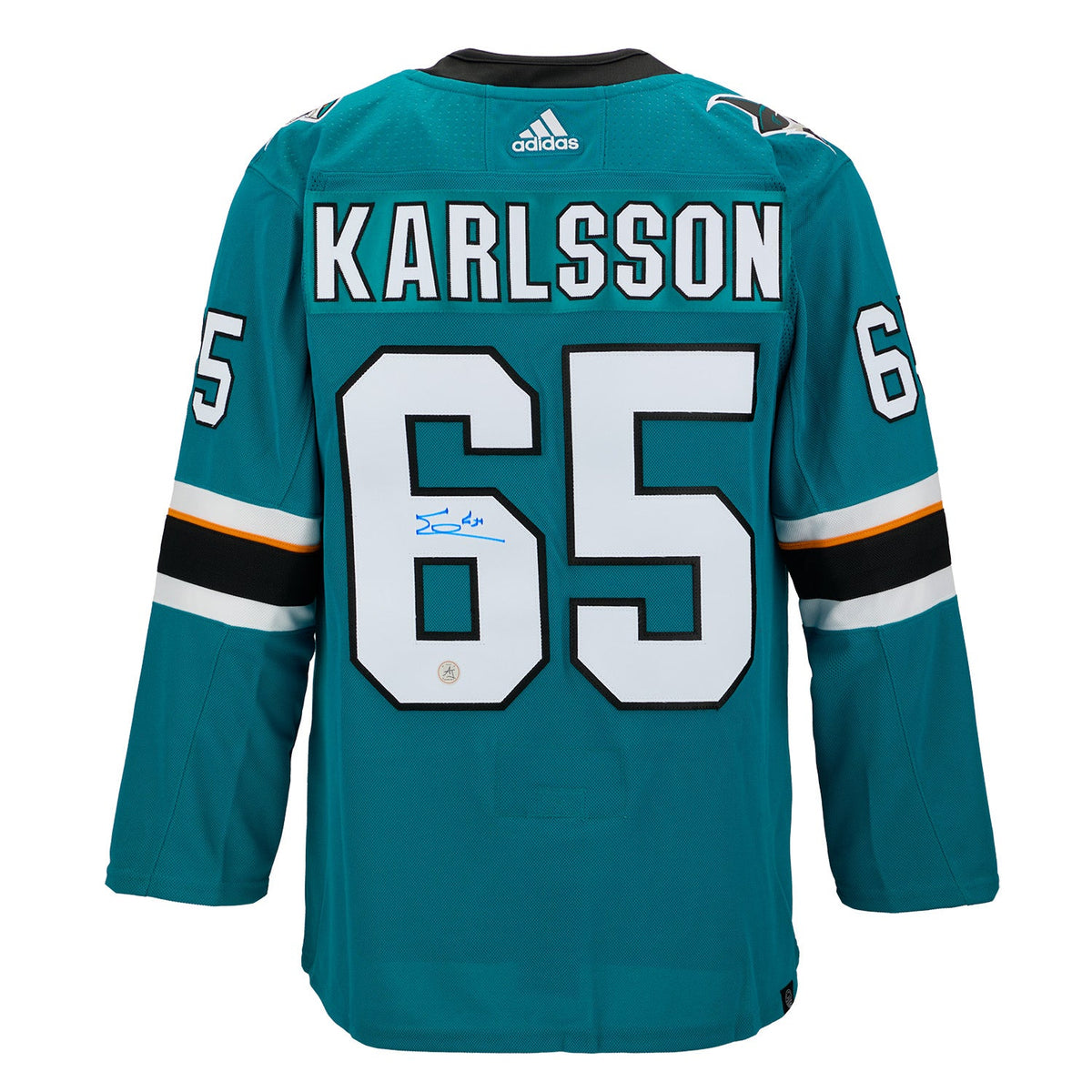 Erik Karlsson Autographed San Jose Sharks Teal adidas Jersey product image 1, provided for visual reference and product