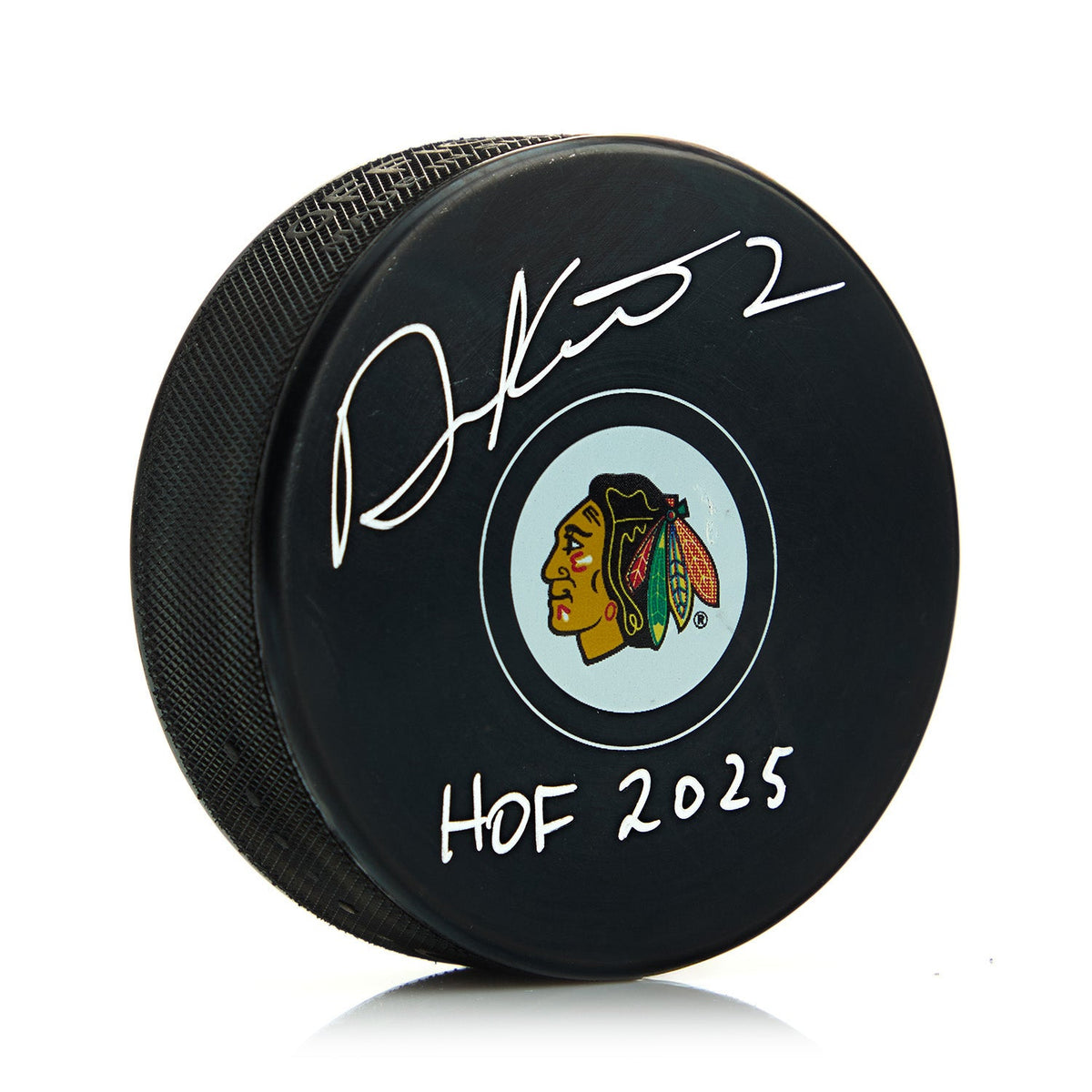 Duncan Keith Autographed Chicago Blackhawks Hockey Puck with HOF Note product image 1, provided for visual reference and