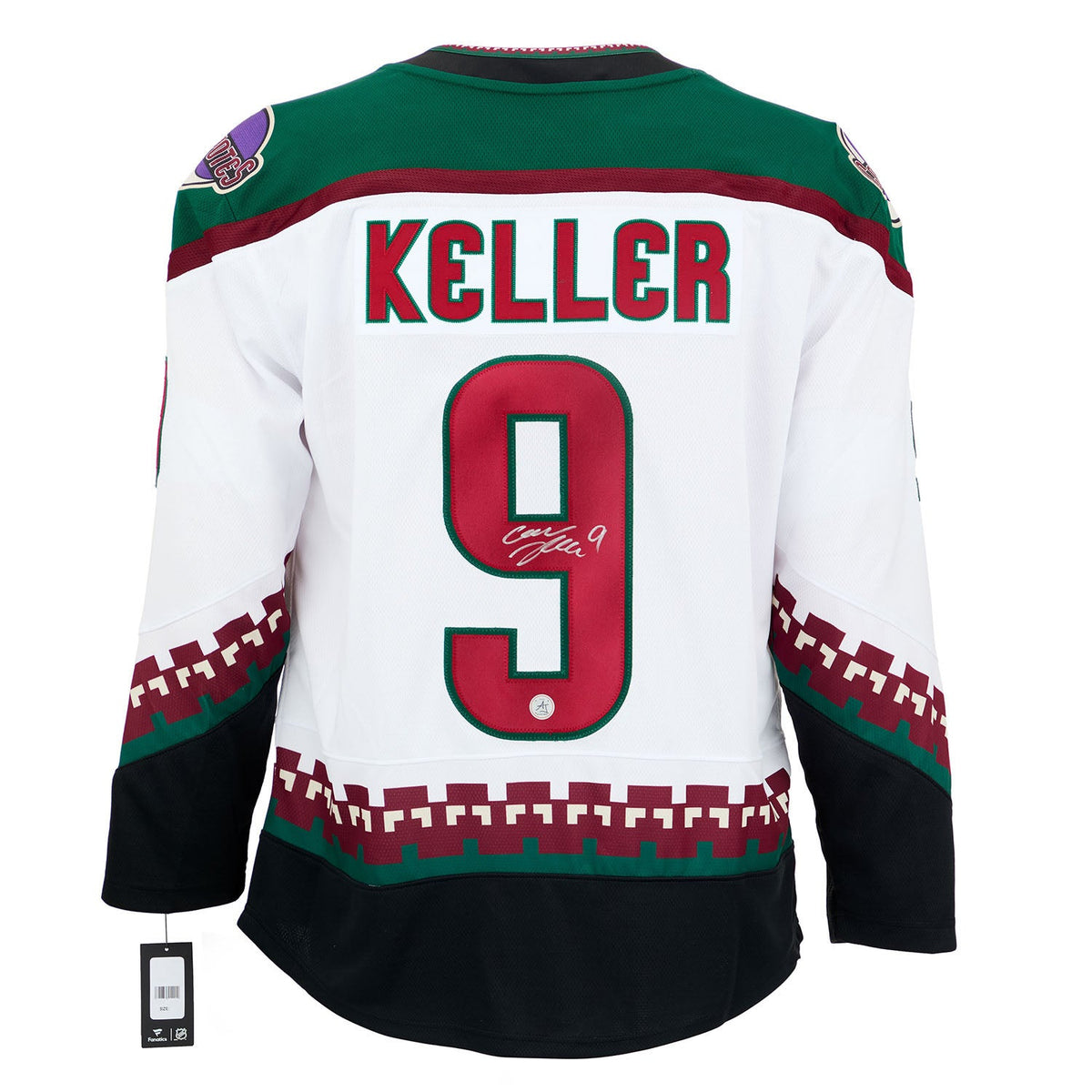 Clayton Keller Signed Arizona Coyotes White Fanatics Breakaway Jersey product image 1, provided for visual reference and