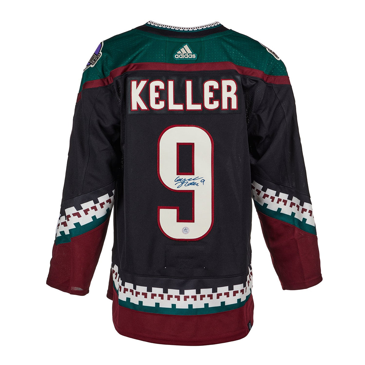 Clayton Keller Autographed Arizona Coyotes Black Kachina adidas Jersey product image 1, provided for visual reference and