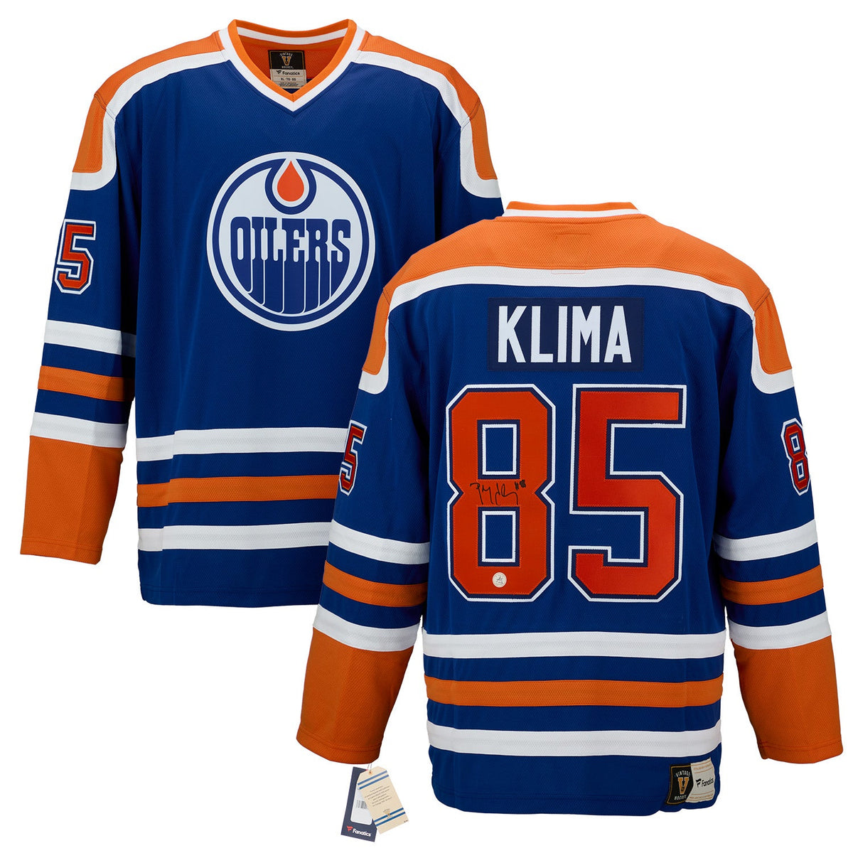 Petr Klima Autographed Edmonton Oilers Fanatics Throwback Jersey product image 3, provided for visual reference and product