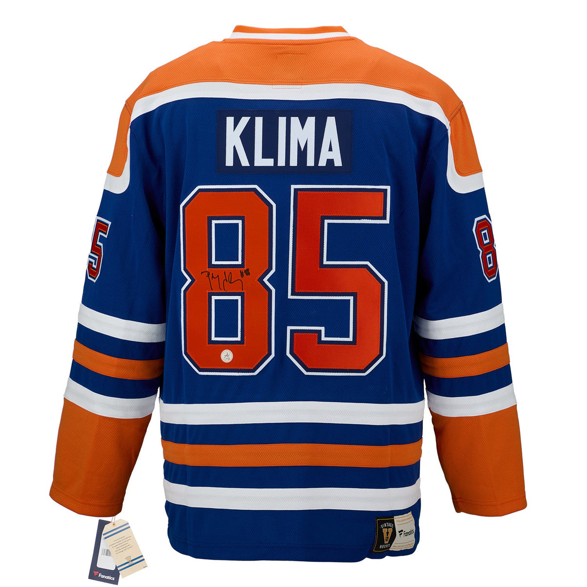 Petr Klima Autographed Edmonton Oilers Fanatics Throwback Jersey product image 1, provided for visual reference and product