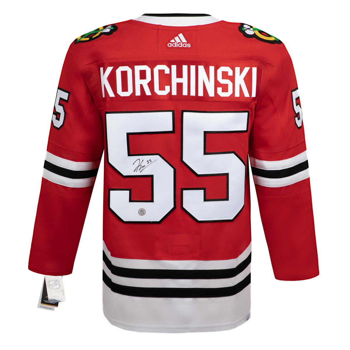 Kevin Korchinski Autographed Chicago Blackhawks Red adidas Jersey product image 1, provided for visual reference and product