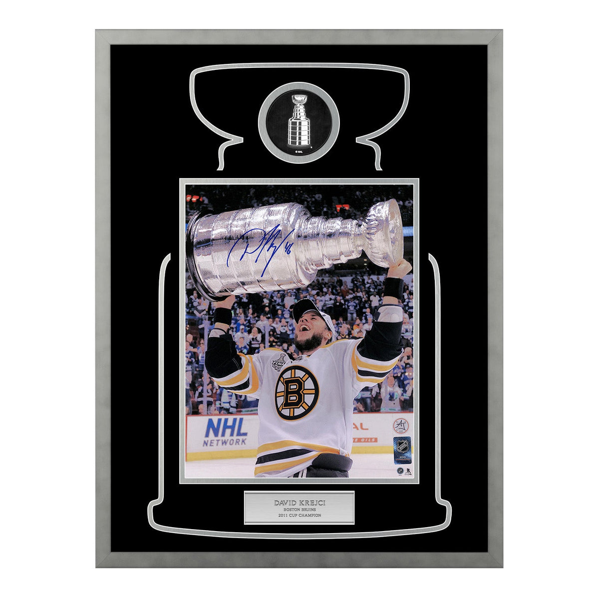 David Krejci Signed Boston Bruins Cup Champion 20x26 Frame product image 1, provided for visual reference and product detail