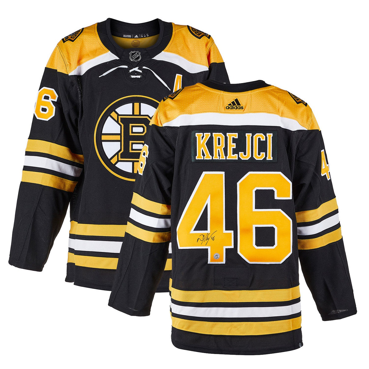 David Krejci Autographed Boston Bruins adidas Jersey product image 2, provided for visual reference and product detail review