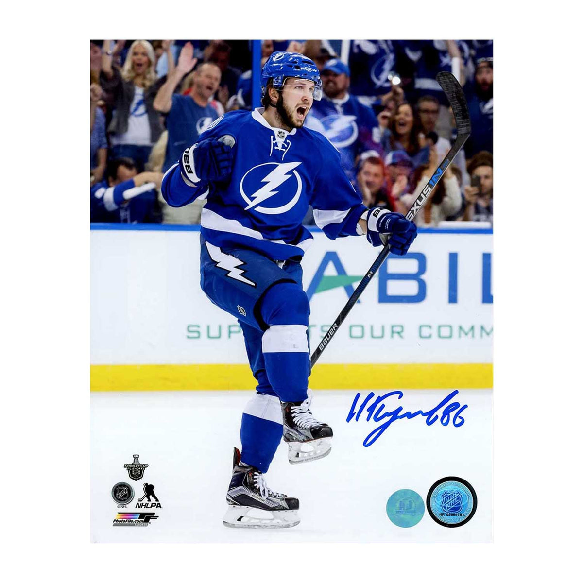 Nikita Kucherov Autographed Tampa Bay Lightning Goal Celebration 8x10 Photo product image 1, provided for visual reference