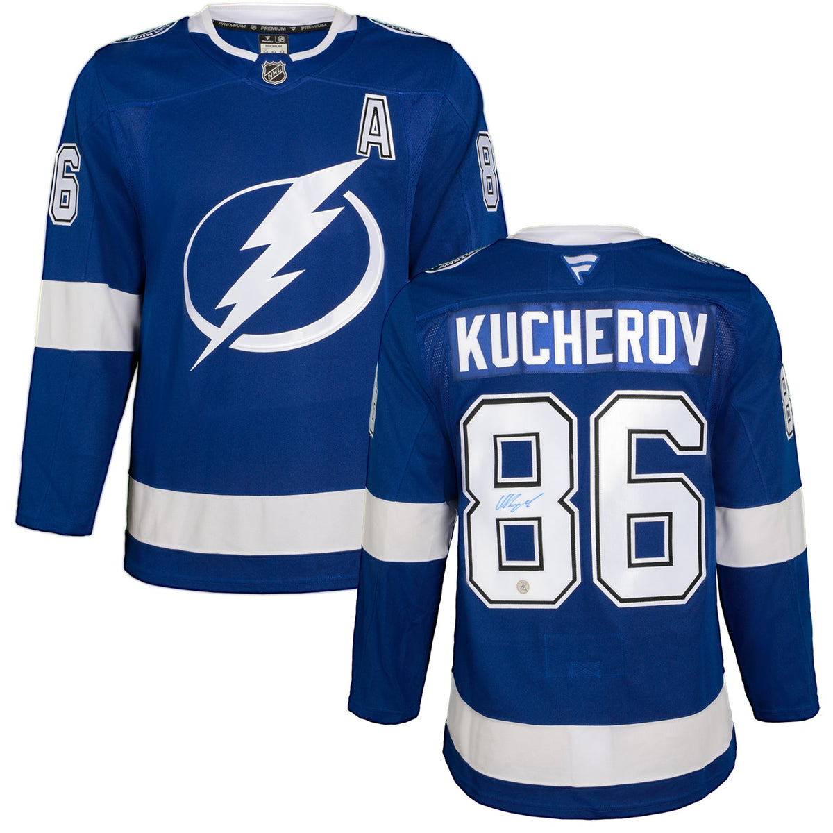 Nikita Kucherov Autographed Tampa Bay Lightning Fanatics Premium Jersey product image 3, provided for visual reference and