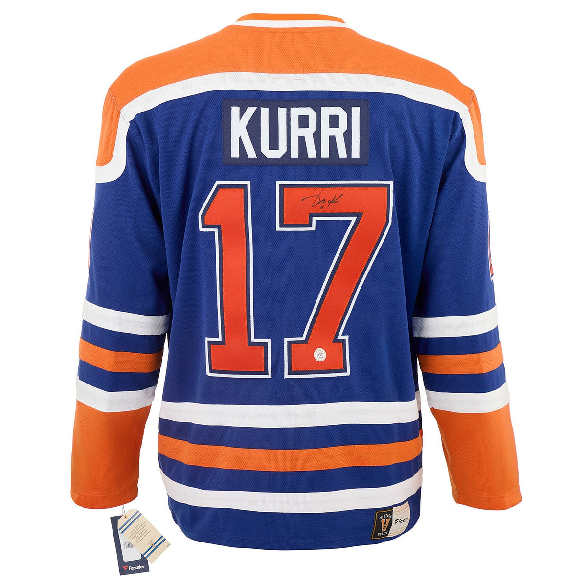 Jari Kurri Autographed Edmonton Oilers Fanatics Throwback Jersey product image 1, provided for visual reference and product