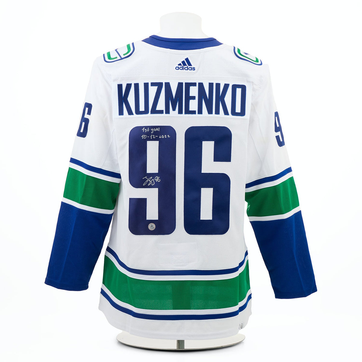 Andrei Kuzmenko Vancouver Canucks Signed & Dated 1st Goal adidas Jersey product image 1, provided for visual reference and