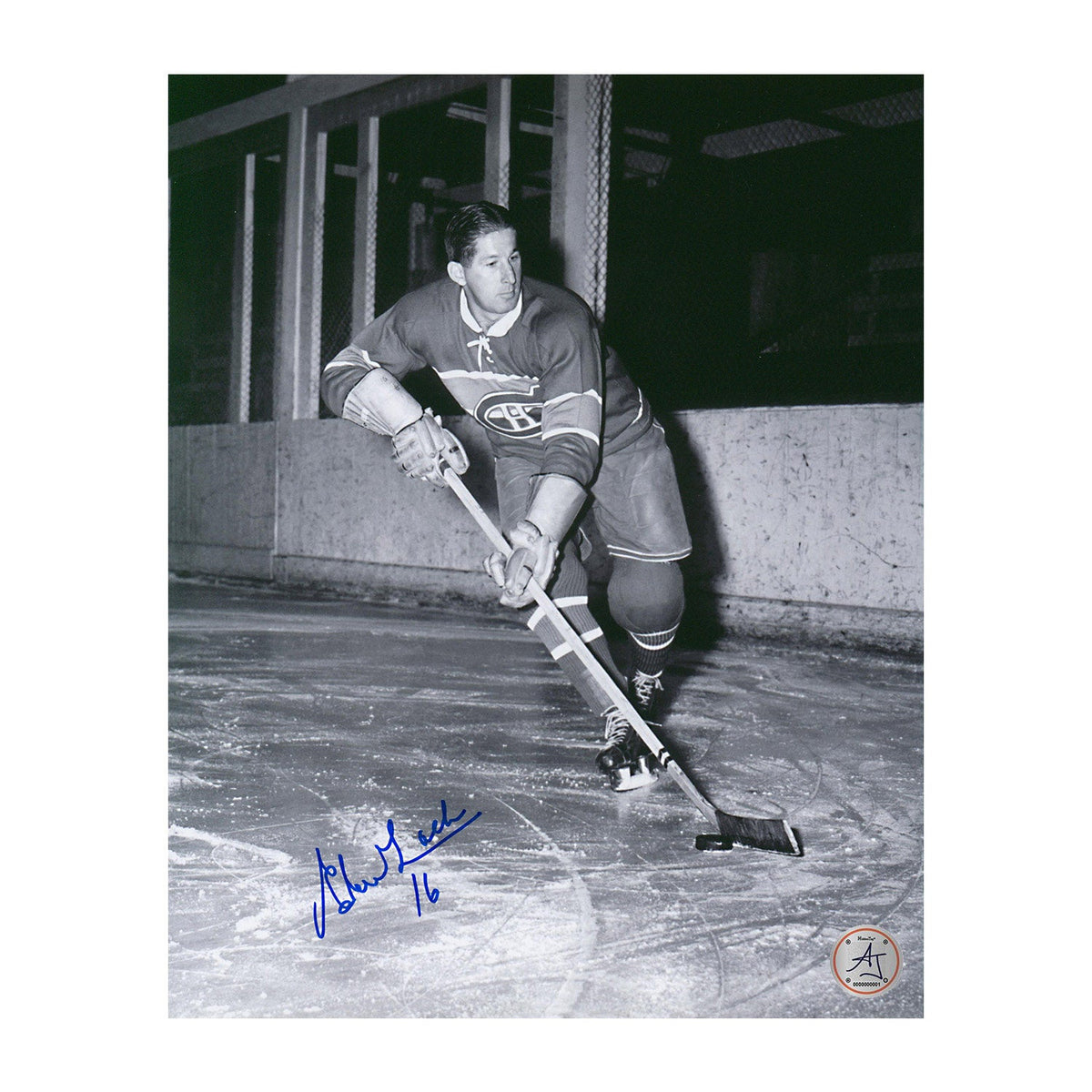 Elmer Lach Autographed Montreal Canadiens Black & White Action 8x10 Photo product image 1, provided for visual reference and
