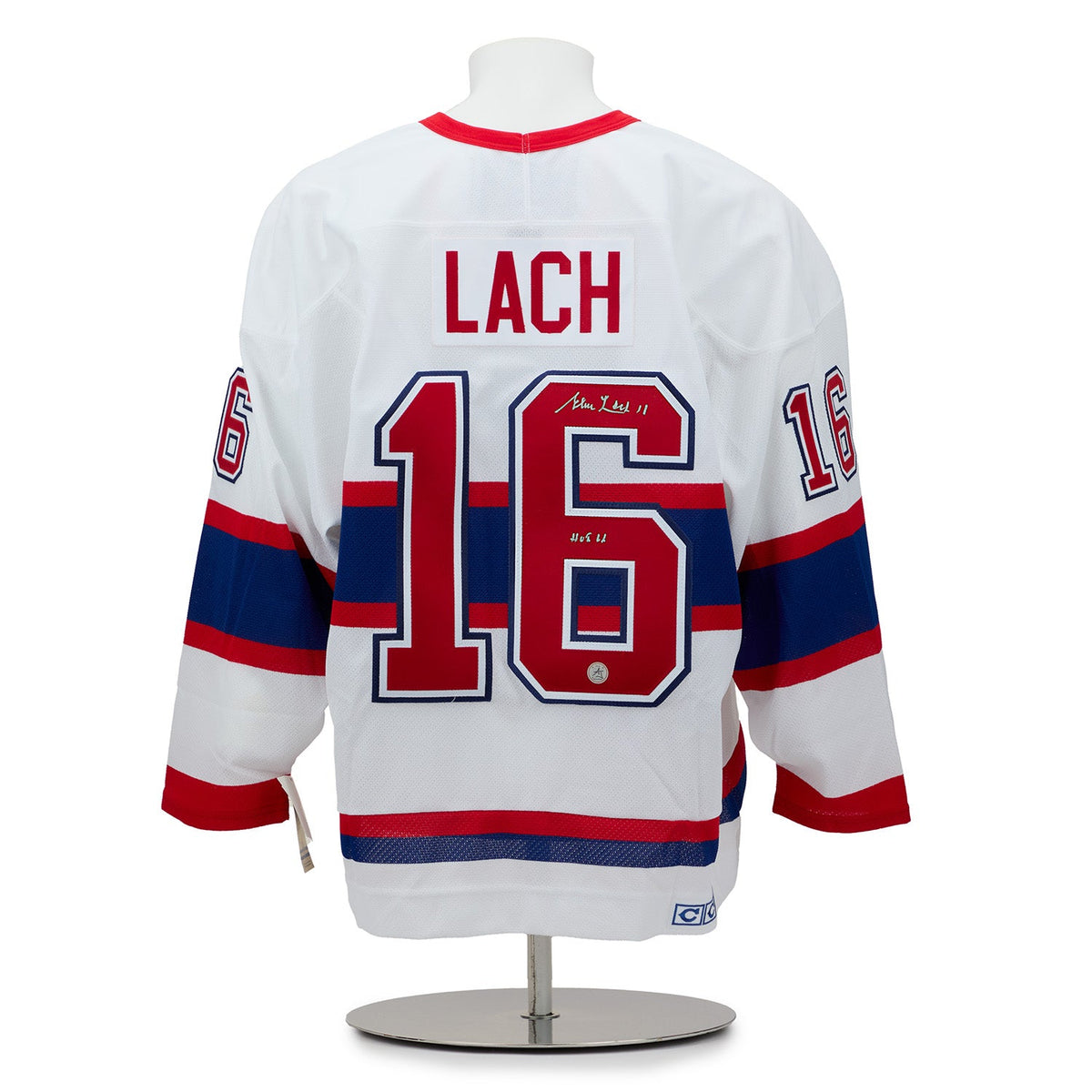 Elmer Lach Signed & Inscribed Montreal Canadiens Vintage CCM Jersey product image 1, provided for visual reference and