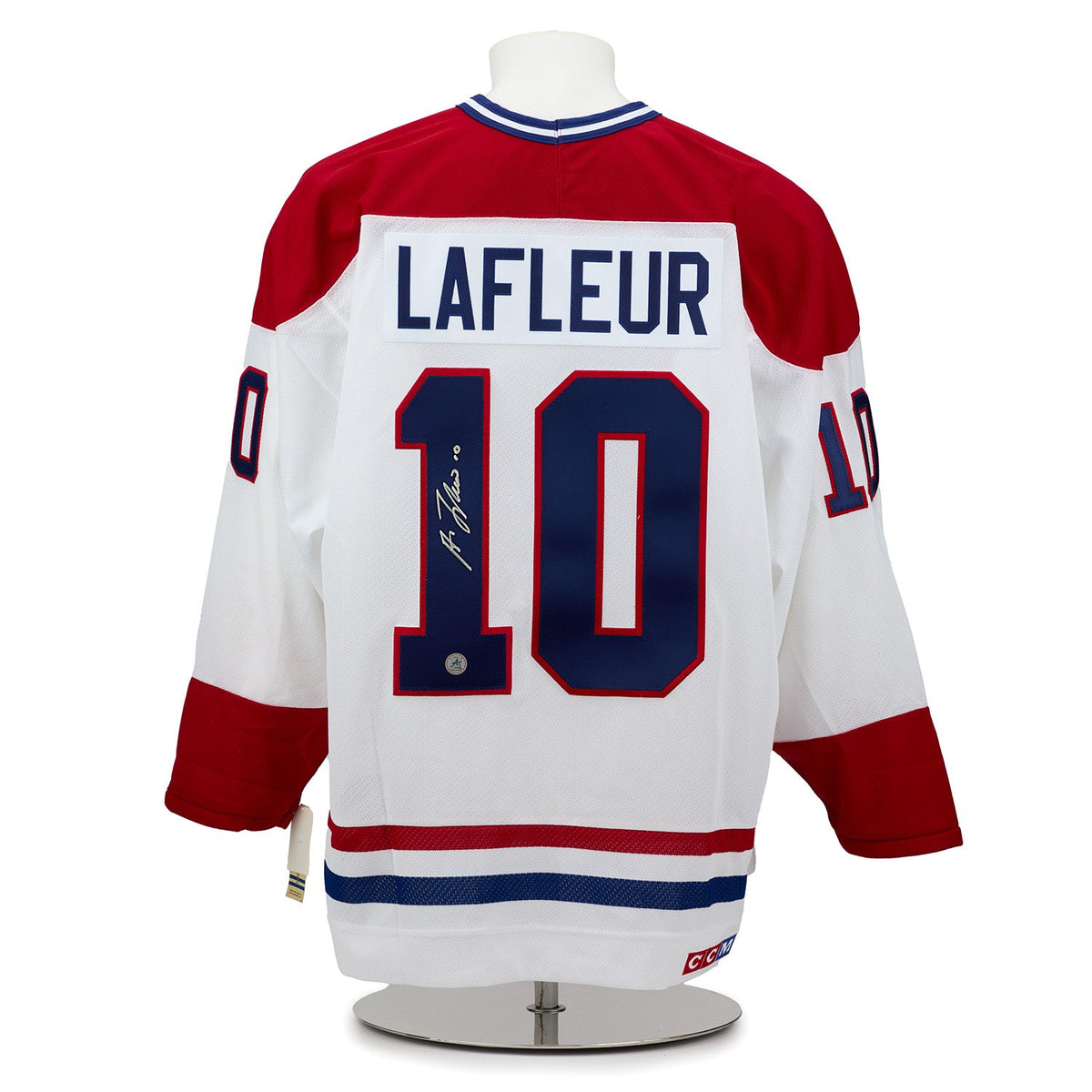 Guy Lafleur Signed Montreal Canadiens White Vintage CCM Jersey product image 1, provided for visual reference and product