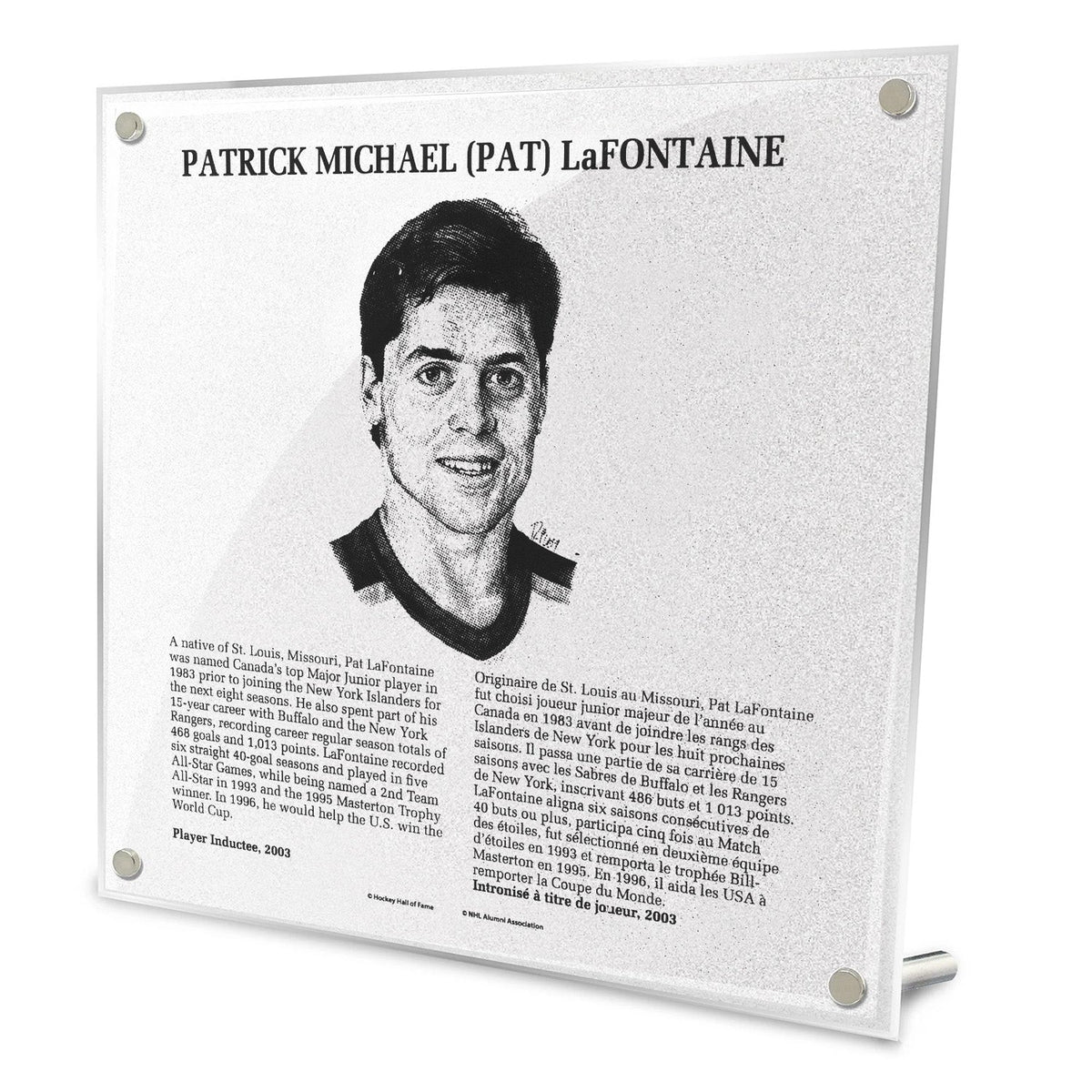 Pat LaFontaine Replica Hockey Hall of Fame Plaque product image 1, provided for visual reference and product detail review