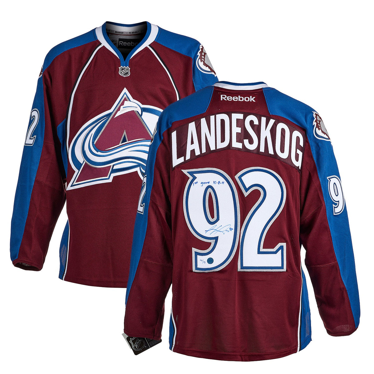 Gabriel Landeskog Colorado Avalanche Signed & Dated 1st Game Reebok Jersey #/92 product image 3, provided for visual