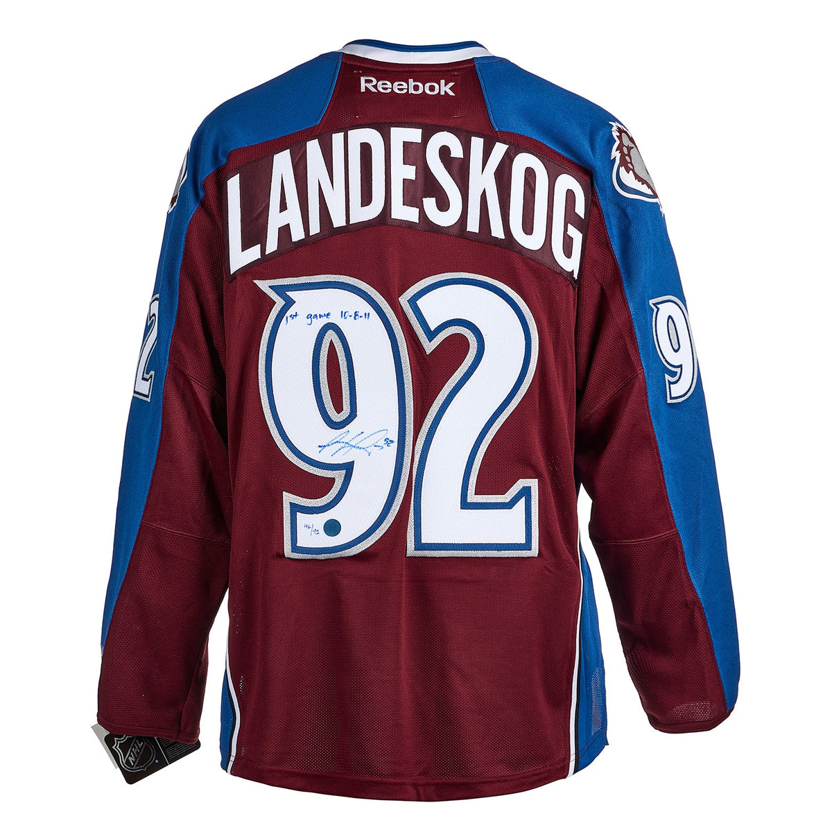 Gabriel Landeskog Colorado Avalanche Signed & Dated 1st Game Reebok Jersey #/92 product image 1, provided for visual