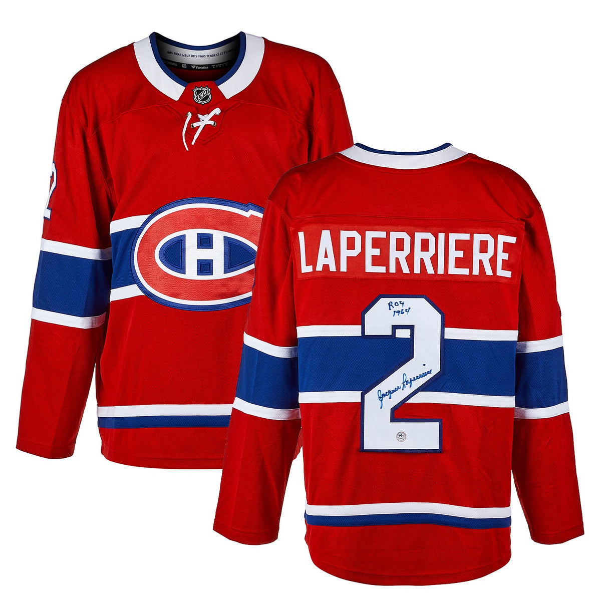 Jacques Laperriere Signed Montreal Canadiens Fanatics Jersey with ROY Note product image 3, provided for visual reference
